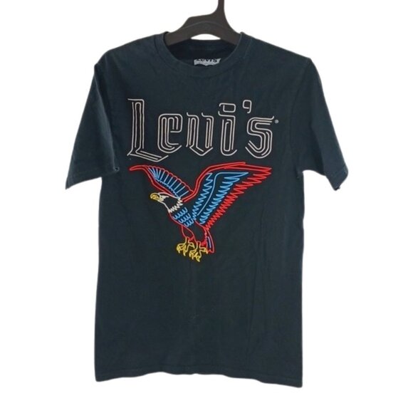 LEVI'S T Shirt Retro Eagle Black Graphic Tee Mens Size Small - Picture 1 of 4